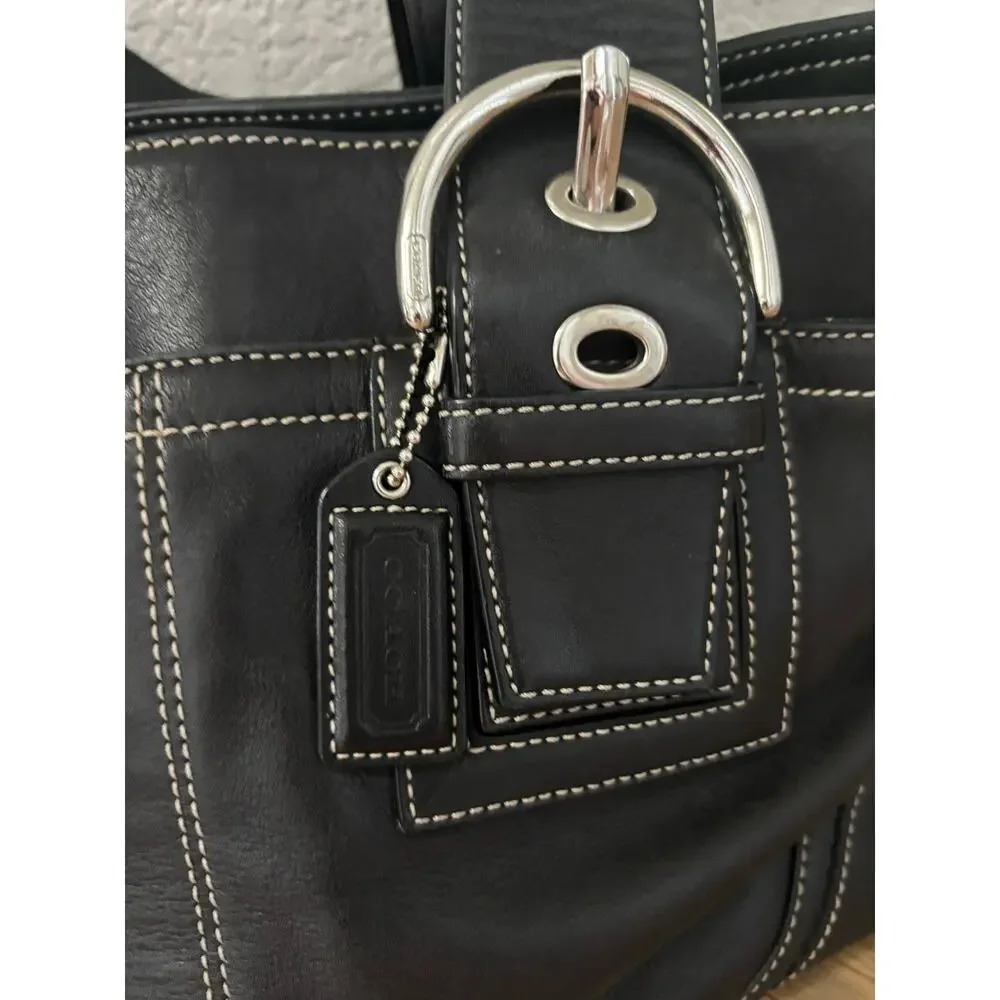 Vintage Coach Soho Leather Buckle Shoulder Bag Buckle Flap Black Hobo Y2K
